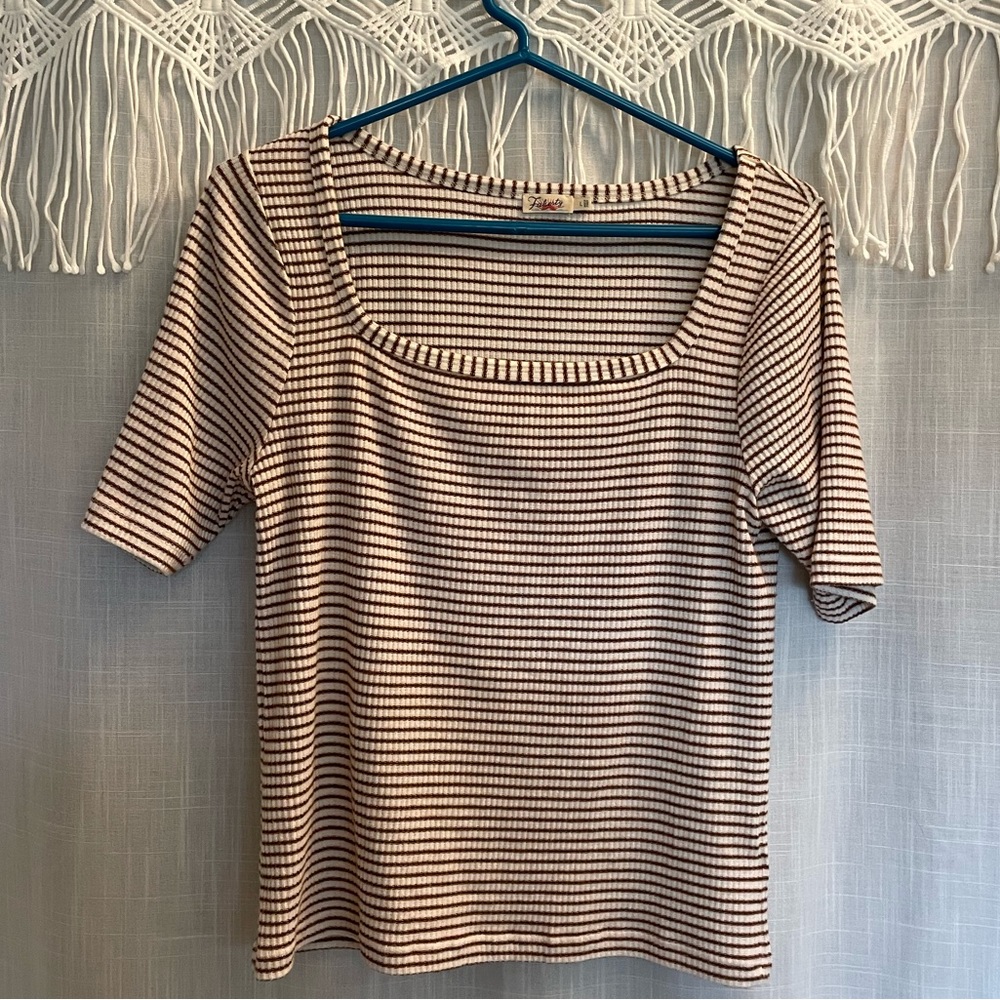 Faherty Legend Square-Neck Rib Tee, Red Stripe